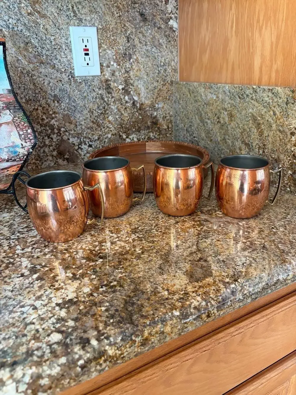 4 Copper Moscow Mule Mugs with Brass Handles and Stainless Steel Interior